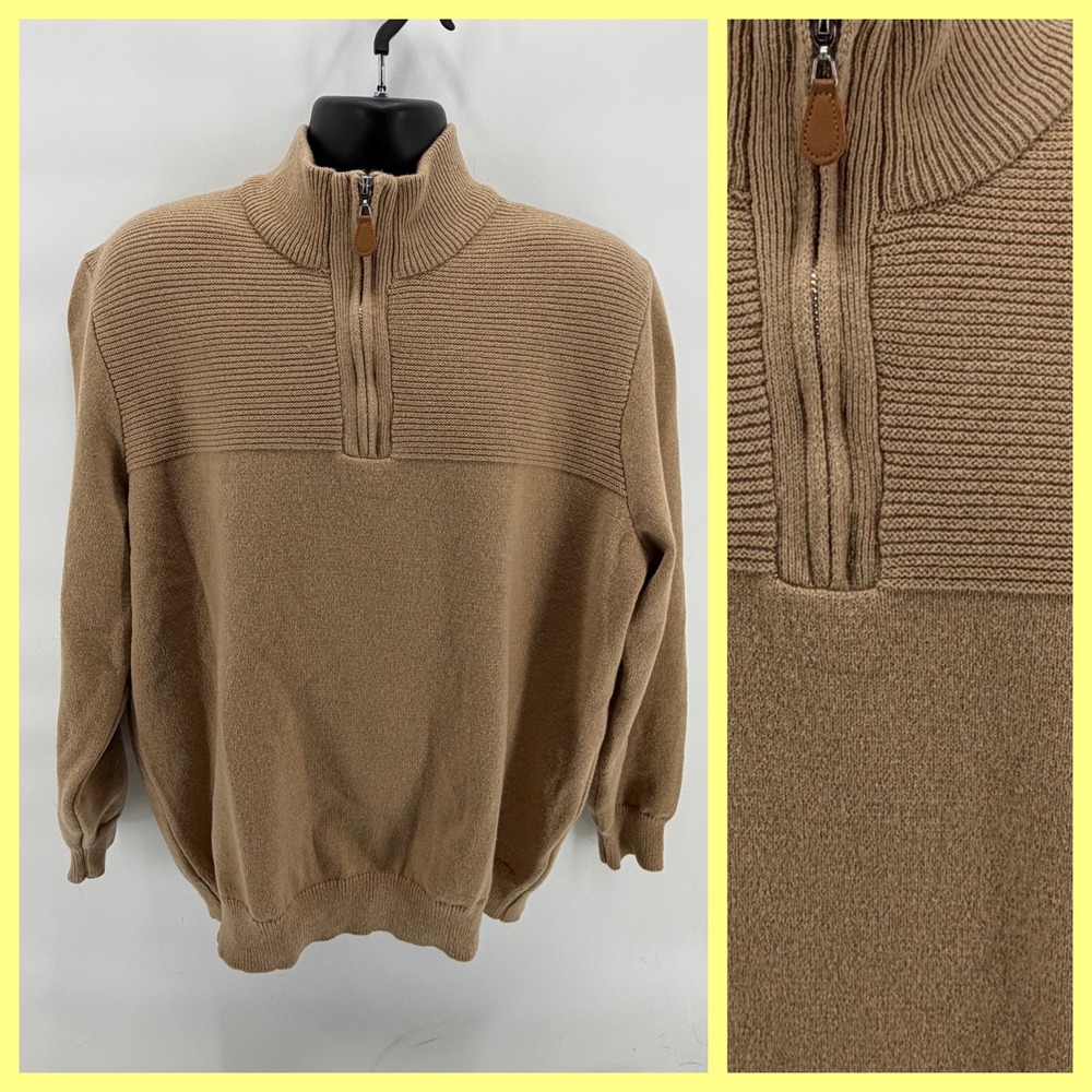 PJ Paul Jones Quarter Zip Sweater Men XL Camel Tan Textured Knit Mock Neck NWT
